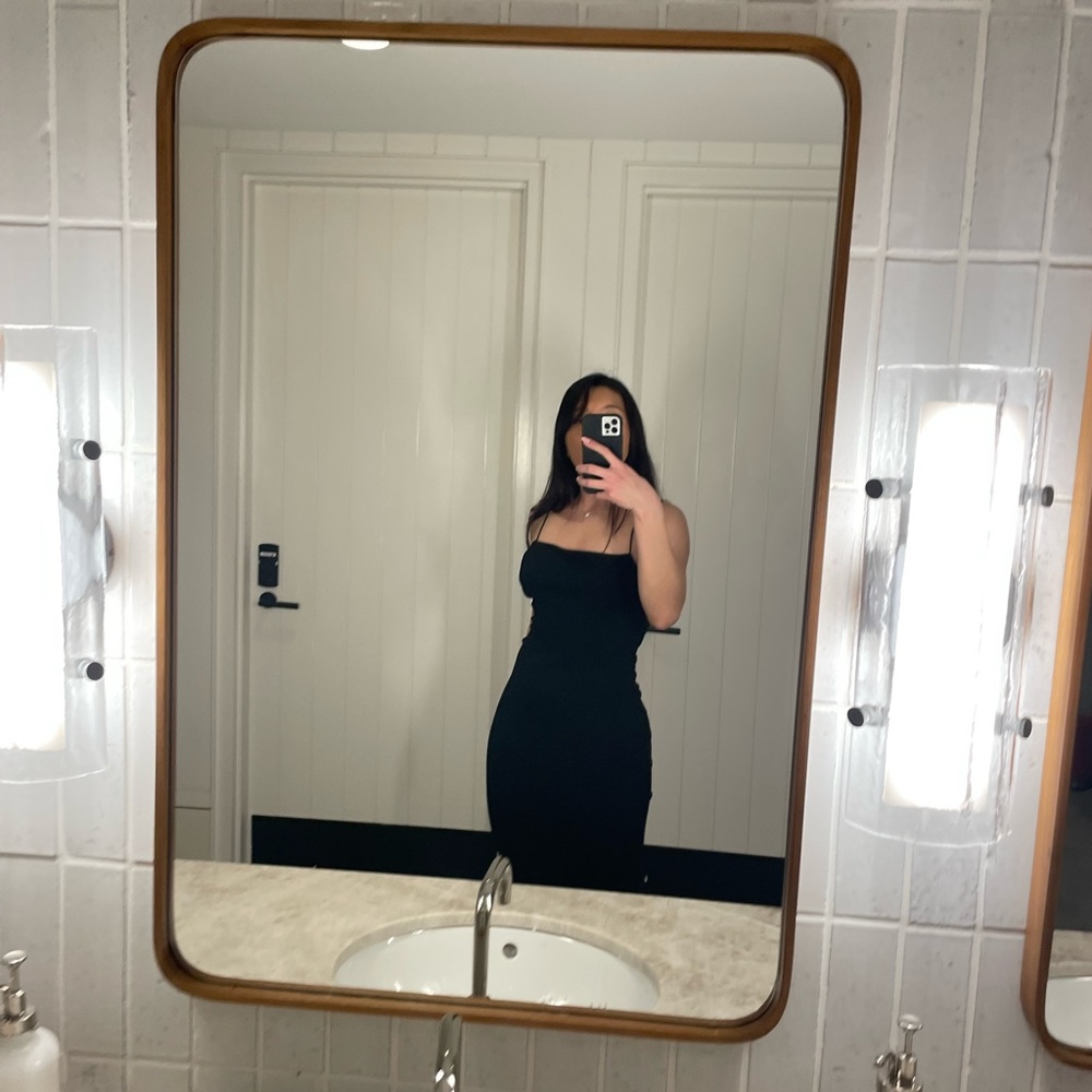 Vintage Spaghetti strapped silk lined midi cocktail dress